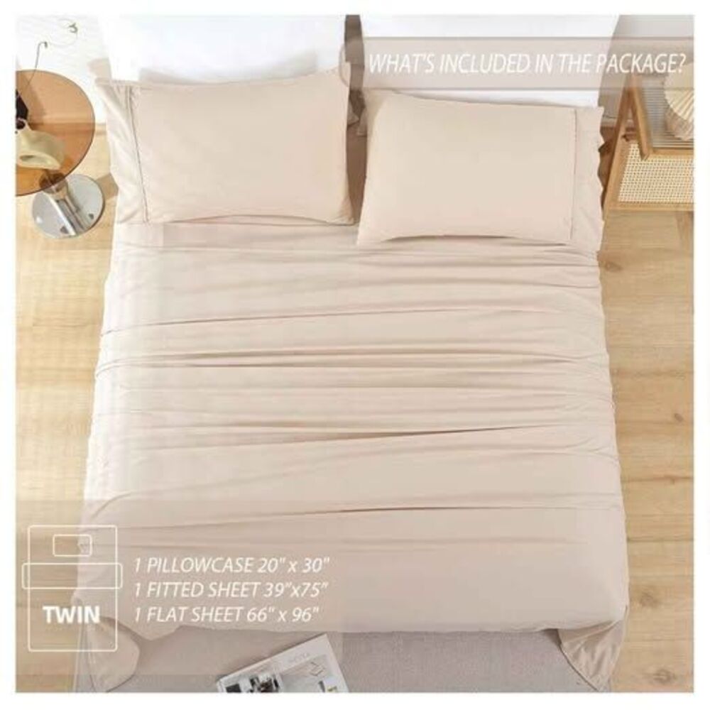 Whitney Home Textile Microfiber Twin Sheet Set Deep Pockets in Sand NWT